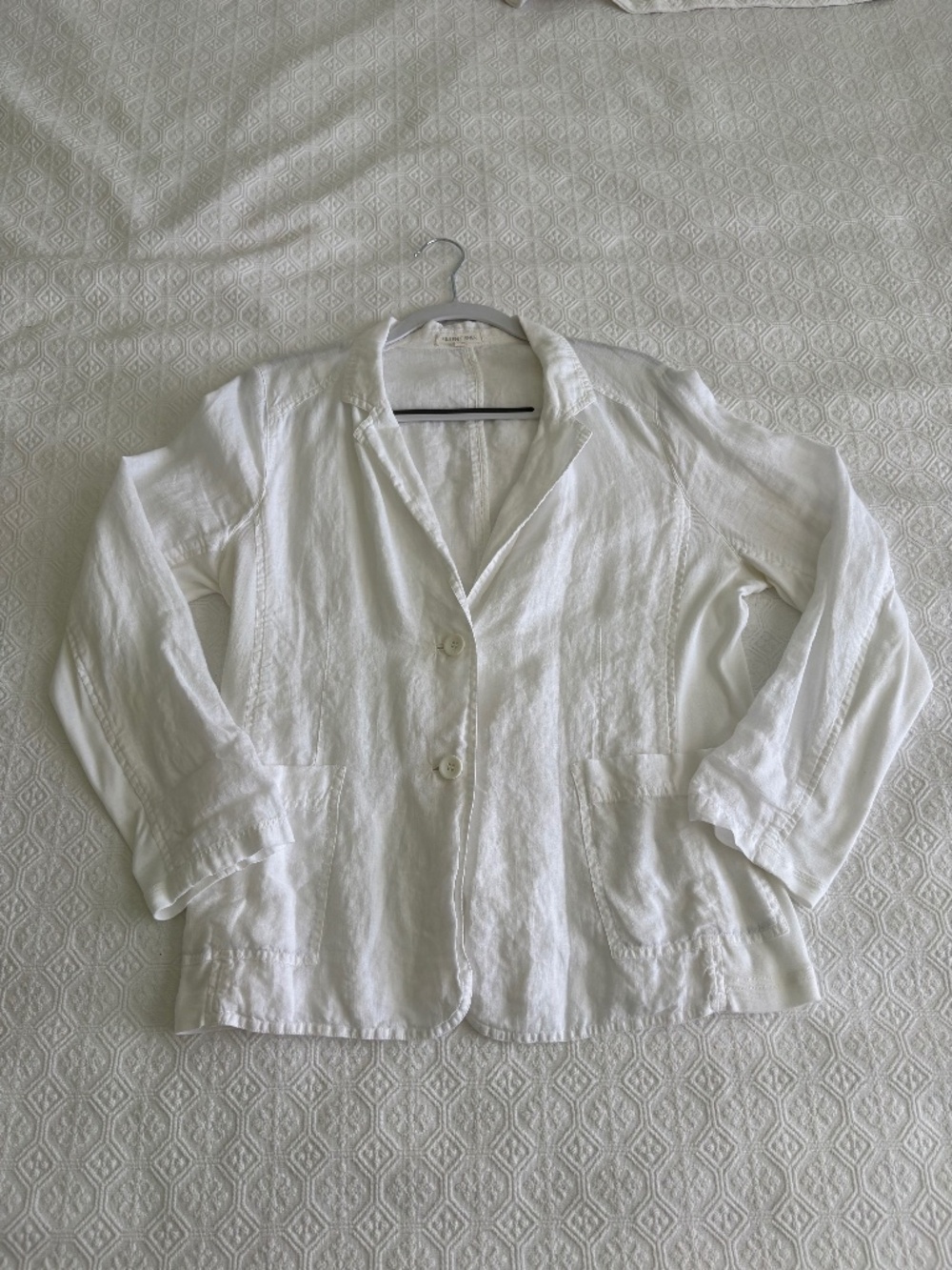 Eileen Fisher White Irish Linen Blazer Organic Cotton Knit Unlined Jacket